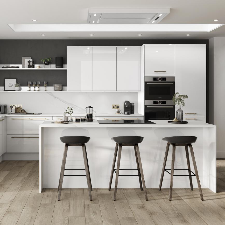 Hockley Mirror Gloss White 940mm x 2400mm x 16mm Breakfast Bar Panel