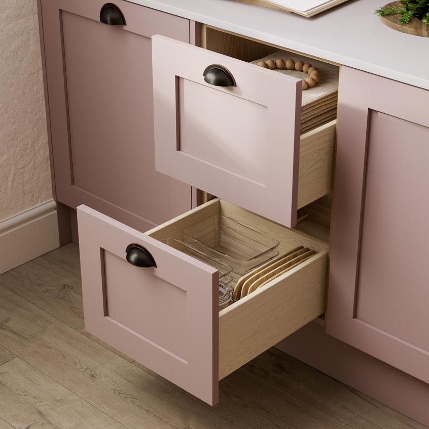 Natural Oak Veneered 450mm Ready Assembled Pan Drawer Featuring Chilcomb Antique Rose