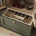 Chilcomb Ash Green 800 Larder Tall Natural Oak Cutlery Drawer