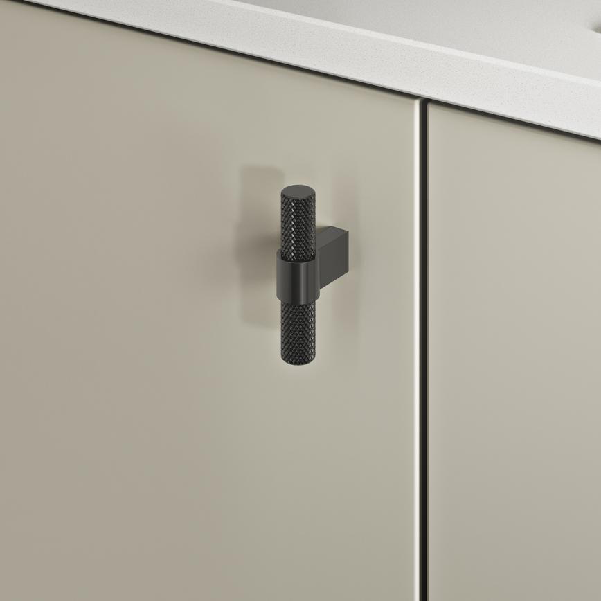 Knurled Brushed Black T Cupboard Door Knob 60mm