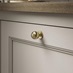 Beehive Satin Brass Smooth Cabinet Knob on Kitchen Door Close Up