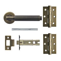 Iseo Knurled Antique Brass Lever on Rose Door Handle Pack