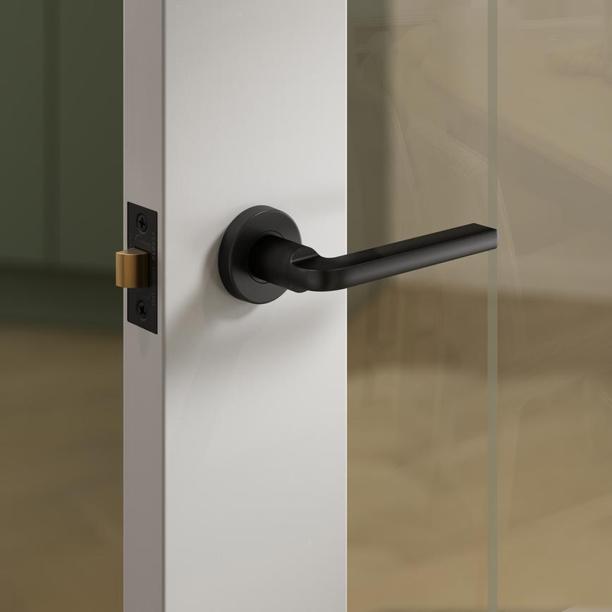 Fuller and Forge Munch Matt Black Lever on Rose Door Handle Pair Situational Image