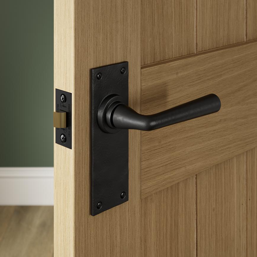 Antique Black Lever on Backplate Latch Door Handle Pair