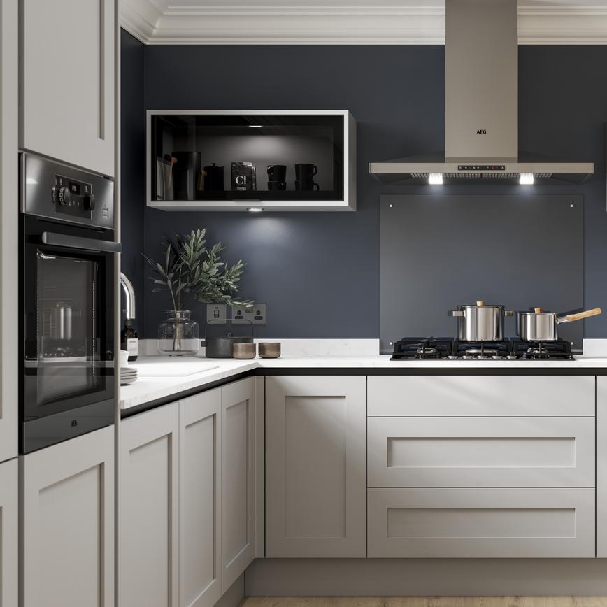 Chilcomb Dove Grey Handleless Main Set Shot.