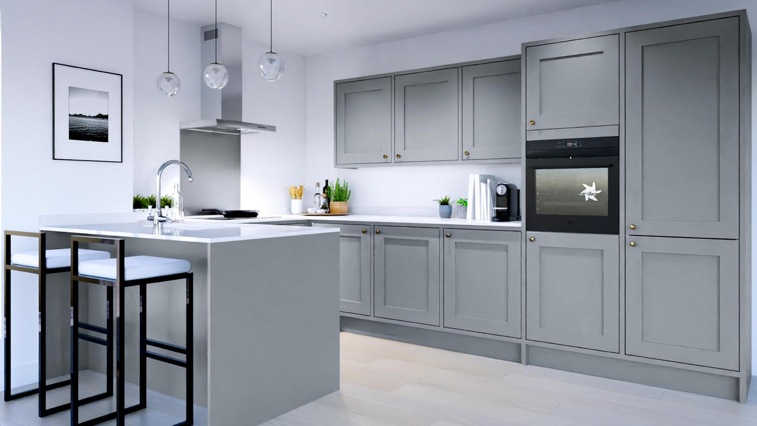 Chilcomb Inframe Dusk Blue Peninsula Kitchen