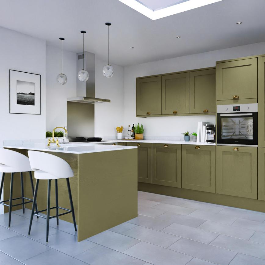 Chilcomb Paint To Order Olive EKES Peninsula Kitchen Set