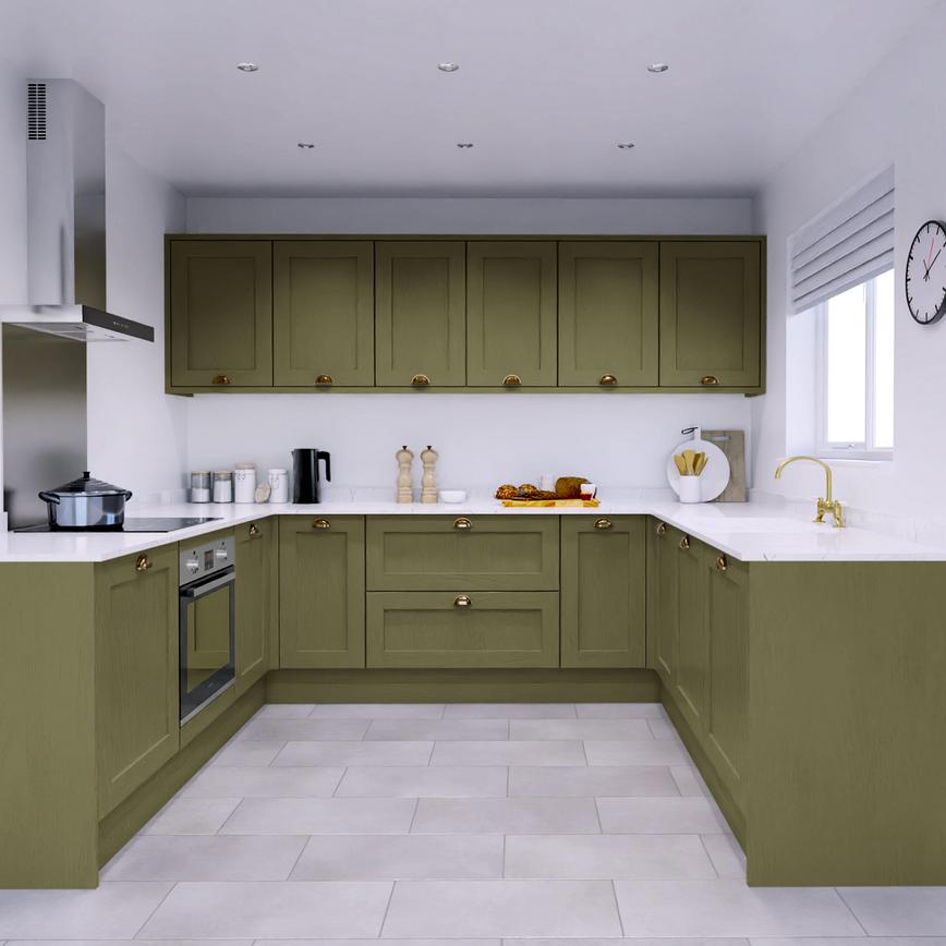 Chilcomb Paint To Order Olive EKES U Shape Kitchen Set