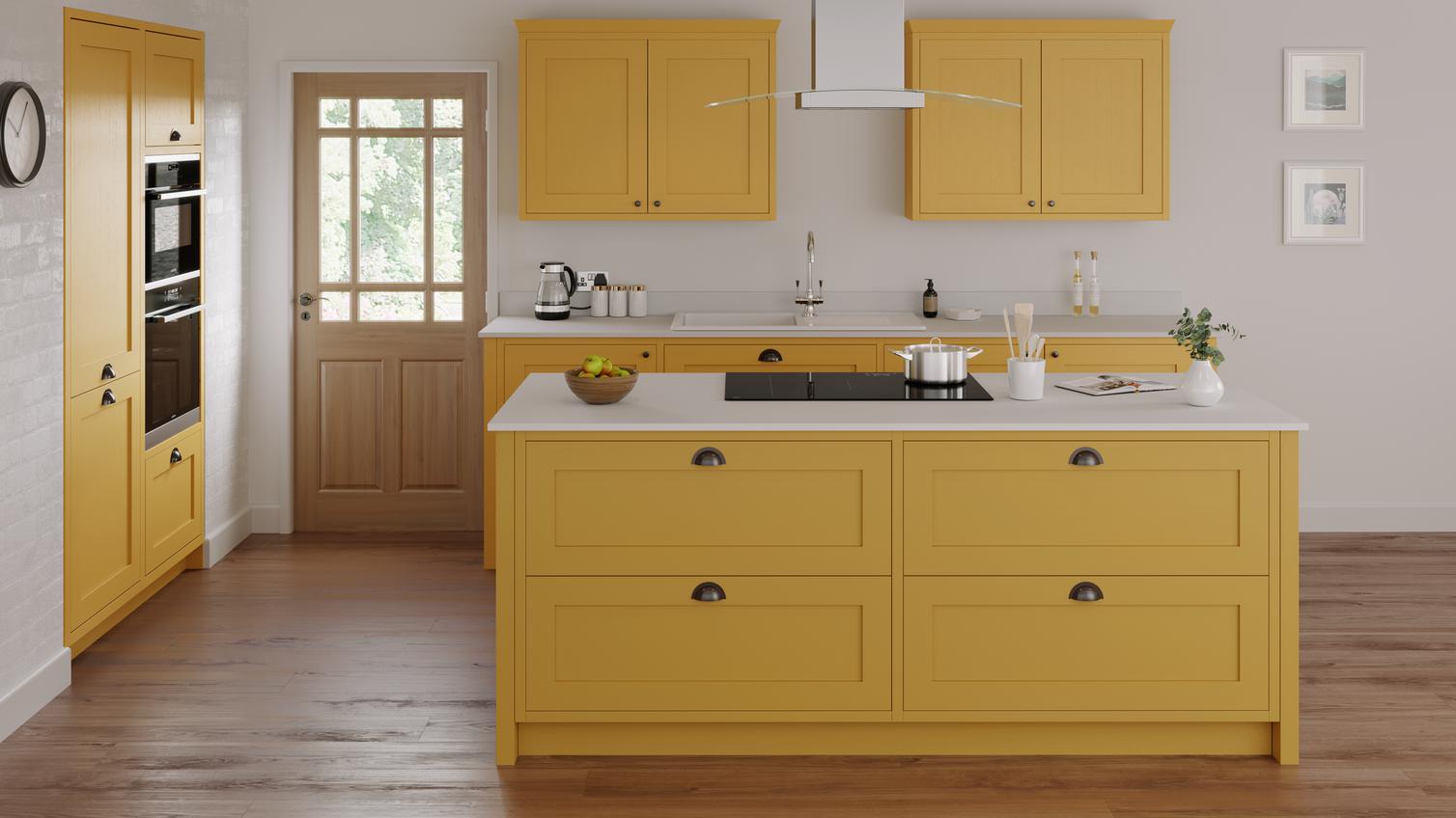 Chilcomb Inframe Paintable Yellow Island Kitchen