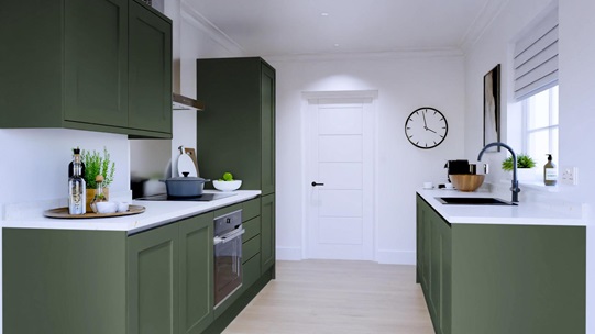 Chilcomb FirGreen Handleless EKES Set Shot Galley