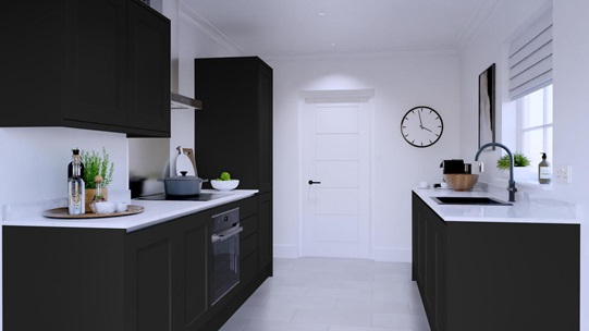 Chilcomb Black Handleless EKES Set Shot Galley 