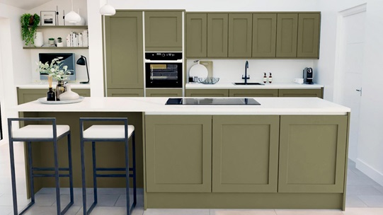 Chilcomb Olive Handleless EKES Set Shot Island 