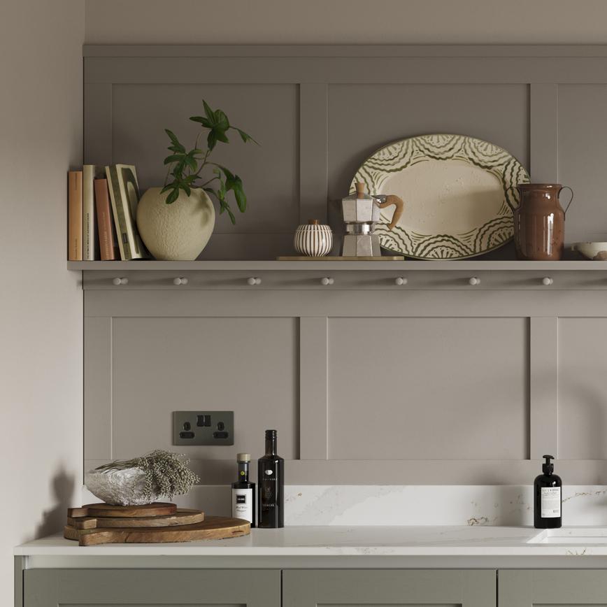 Chilcomb Estate Green Handleless OpenShelving