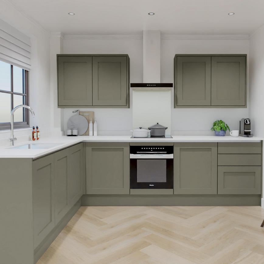 Chilcomb Handleless Estate Green EKES L Shape