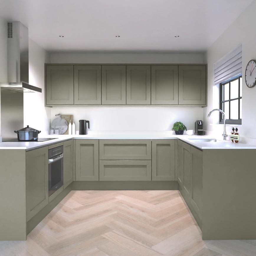 Chilcomb Handleless Estate Green EKES U Shape