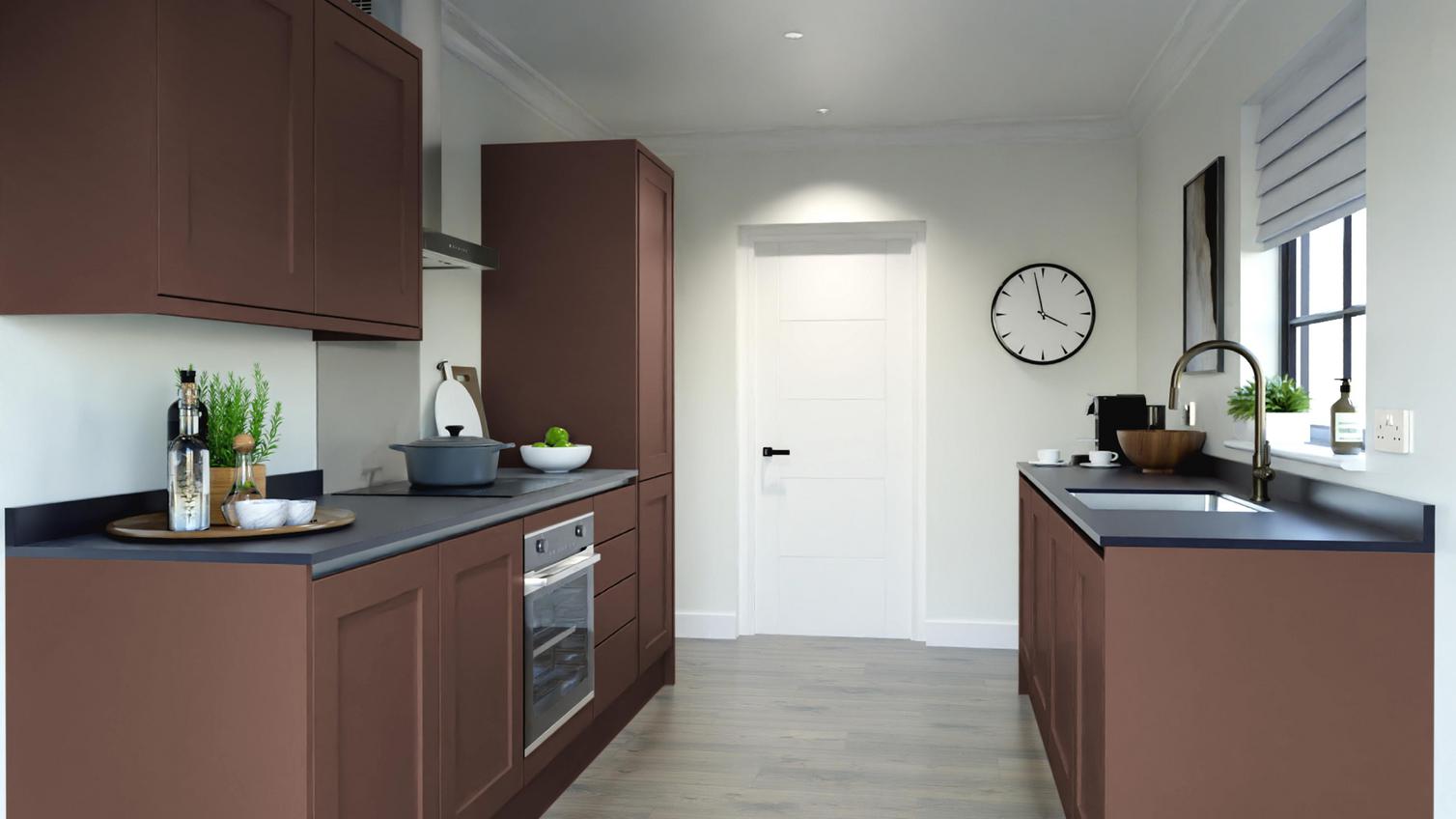 Chilcomb Handleless Earth Red EKES Galley