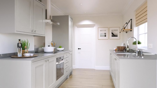 Elmbridge Inframe Dove Grey Galley Kitchen