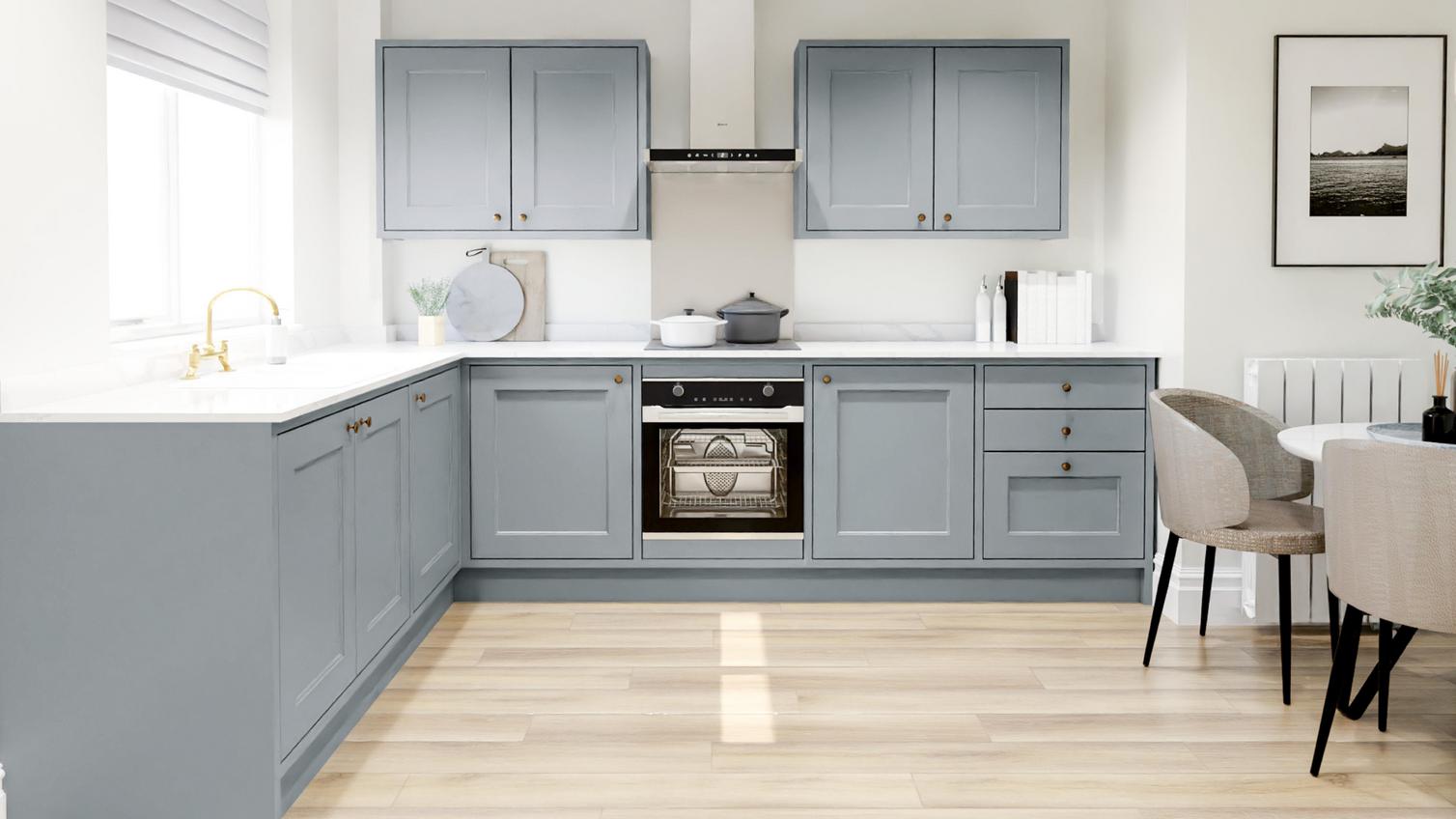 Elmbridge Inframe Dusk Blue L Shape Kitchen
