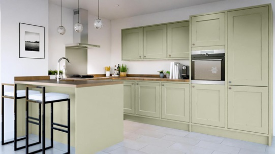 Elmbridge Sage Green In-Frame Peninsula Kitchen