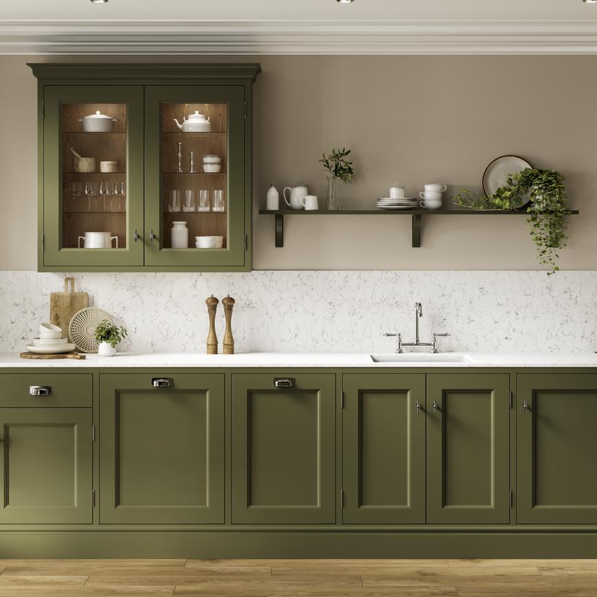 Elmbridge Kitchen In-Frame Olive Single Wall Kitchen Set Shot