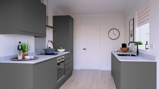 Clerkenwell Gloss Slate Grey EKES Galley Main Set Shot