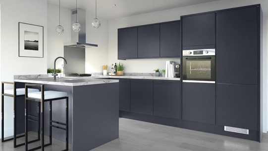 Greenwich Navy Handleless EKES Peninsula Main Set Shot