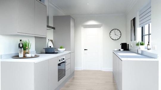 Greenwich Dove Grey Handleless EKES Galley Main Set Shot