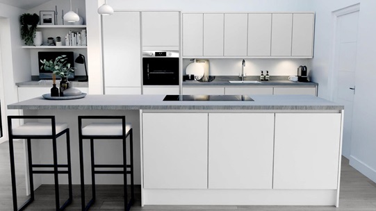 Greenwich White Smooth Handleless EKES Island Main Set Shot