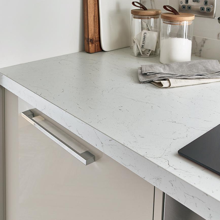 White/Grey Marble Effect Square Edged Worktop