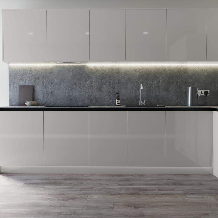 Greenwich Gloss Dove Grey Handleless detail of run