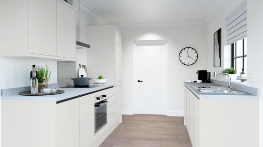 Greenwich Gloss Dove Grey Handless EKES Galley Main Set Shot