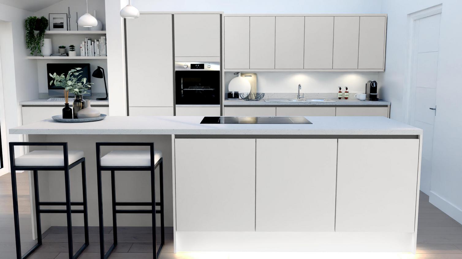 Greenwich Gloss Dove Grey Handless EKES Island Main Set Shot