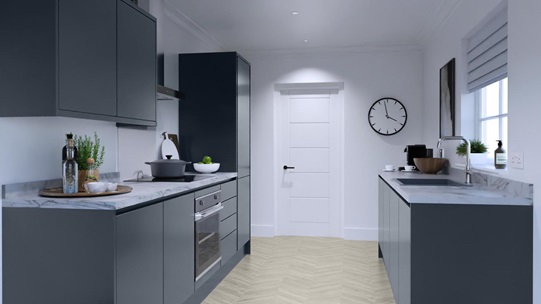 Greenwich Marine Blue Handleless Kitchen Galley 