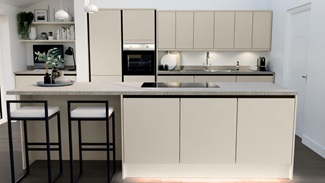 Greenwich Gloss Sandstone Handleless EKES Island Main Set Shot