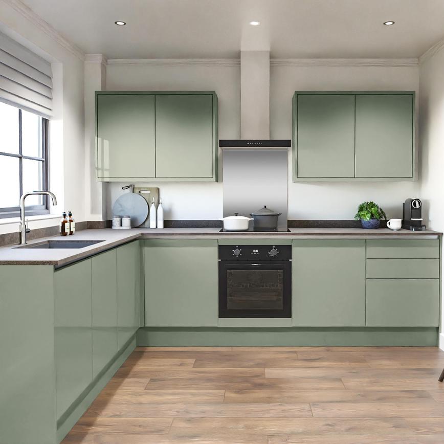 Greenwich Gloss Reed Green Handleless EKES LShaped