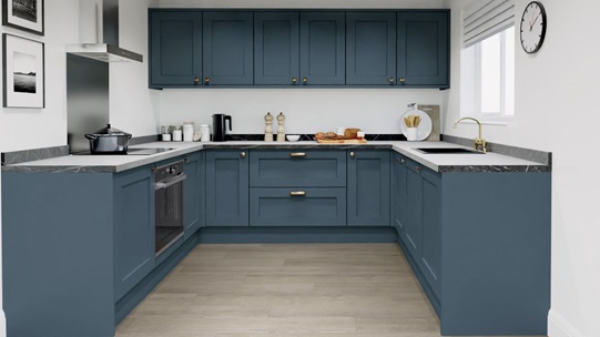 Chelford Marine Blue U-shaped Kitchen