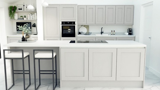 Chelford Dove Grey Handless EKES Island Main Set Shot