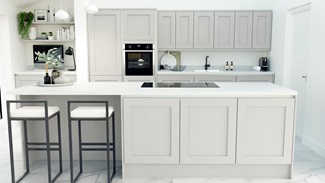 Chelford Dove Grey Handless EKES Island Main Set Shot