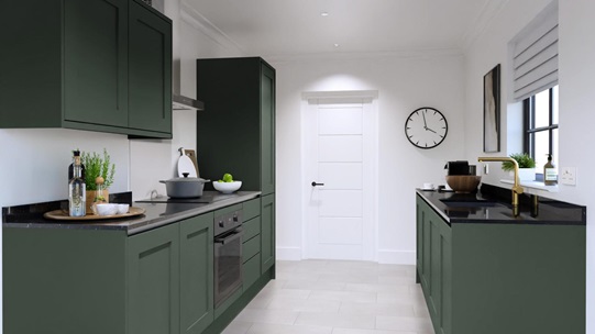 Chelford Fir Green Handleless EKES Galley