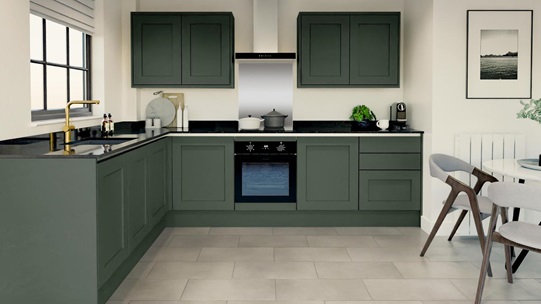 Chelford Fir Green Handleless EKES L-Shape