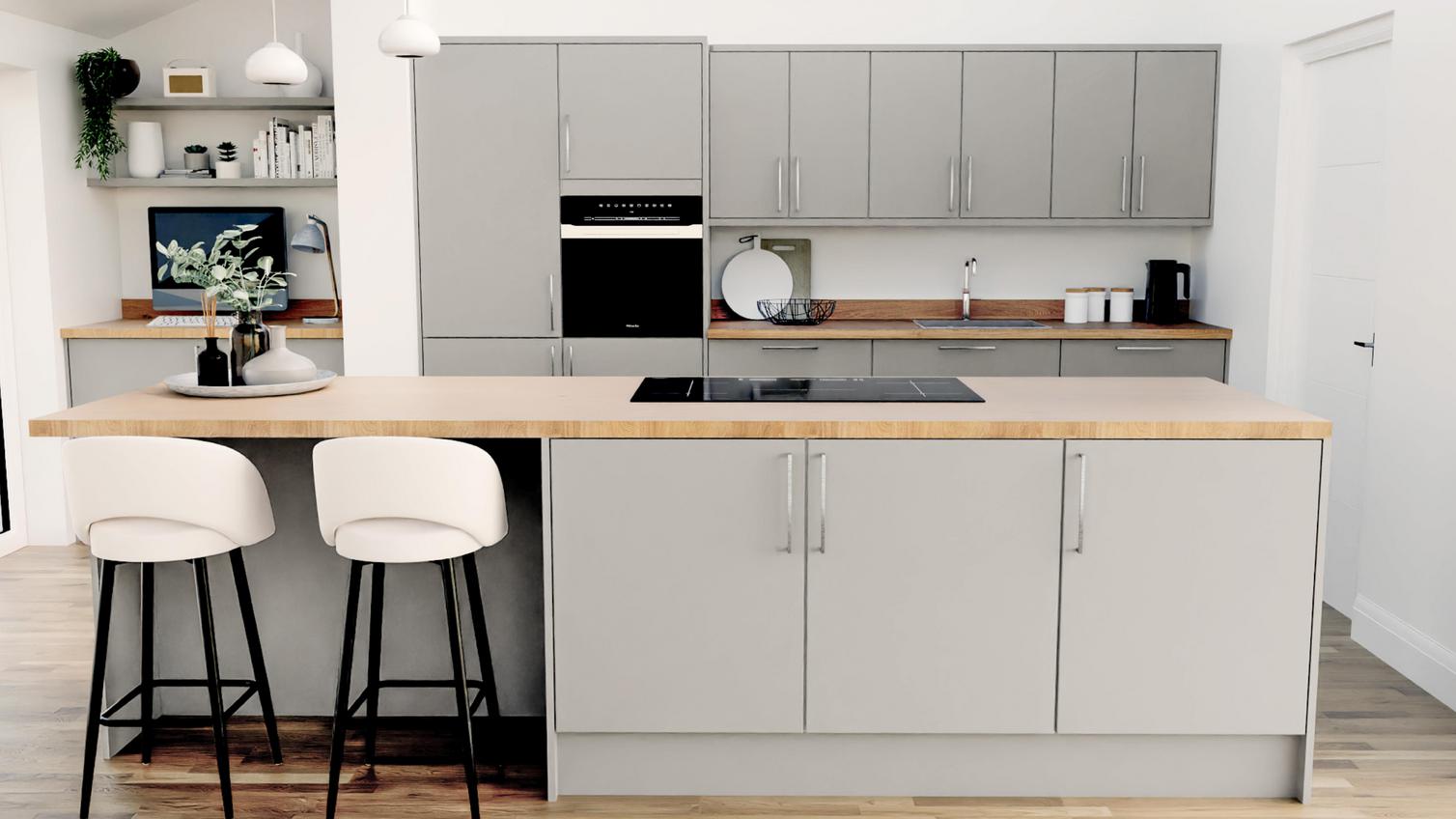 Hockley Super Matt Dove Grey EKES Island Main Set Shot