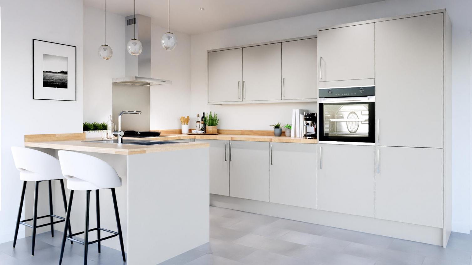 Hockley Mirror Gloss Dove Grey EKES Peninsula Main Set Shot