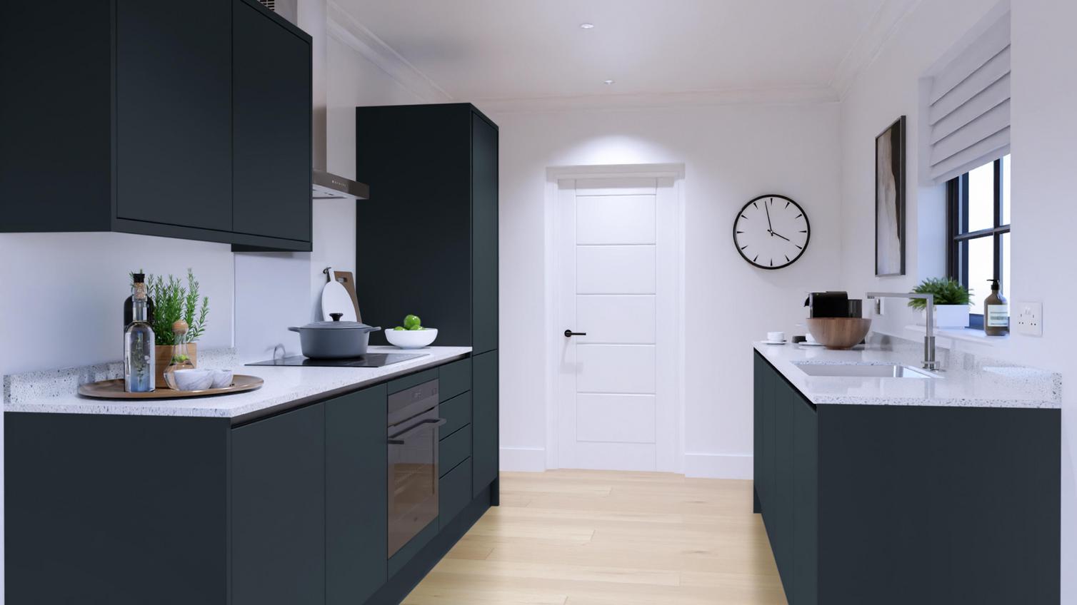 Hockley Super Matt Marine Blue Handleless EKES Galley