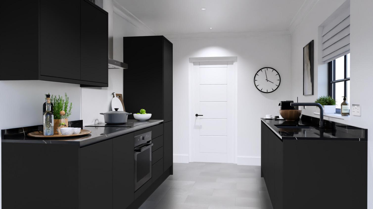 Hockley Super Matt Black Handleless Set Shot Galley