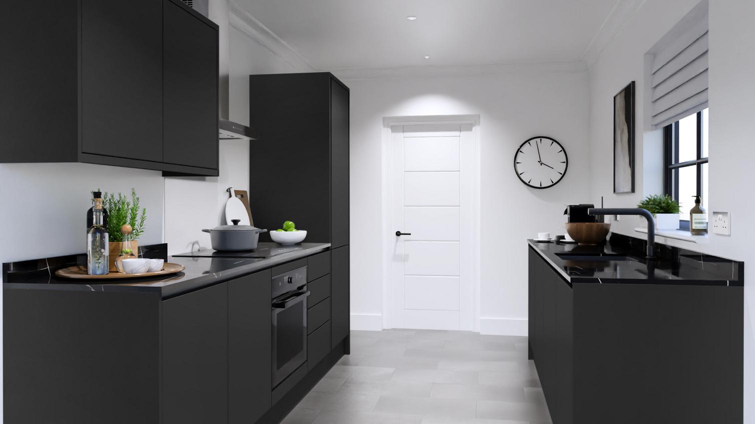 Hockley Super Matt Charcoal Handleless EKES Galley Main Set Shot