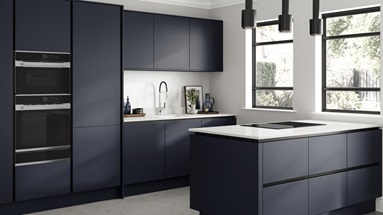 Hockley Super Matt Navy Handleless - Island Extended