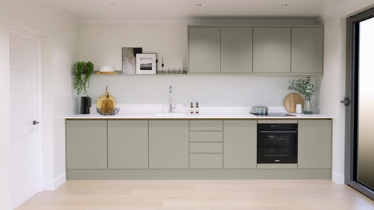 Hockley Super Matt Handleless Sandstone EKES Single Wall Main Set Shot