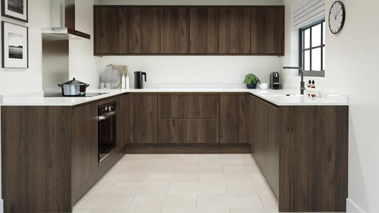 Hockley Textures Walnut Handleless U-Shape