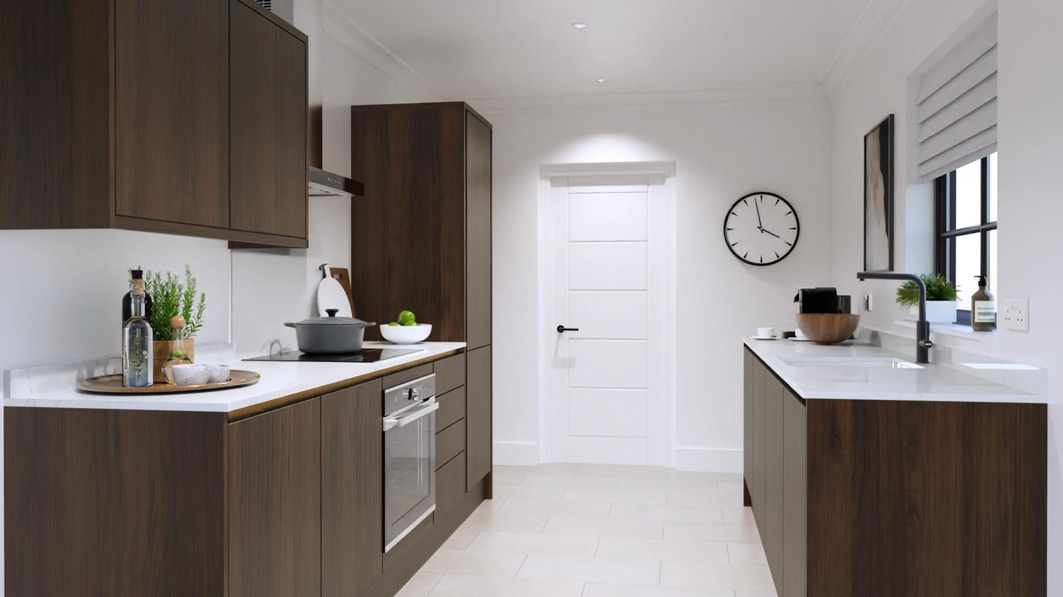 Hockley Textures Walnut Handleless Galley