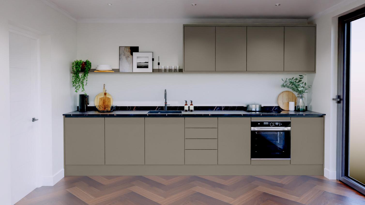 Hockley Mirror Gloss Sand Grey Handleless EKES Single Wall